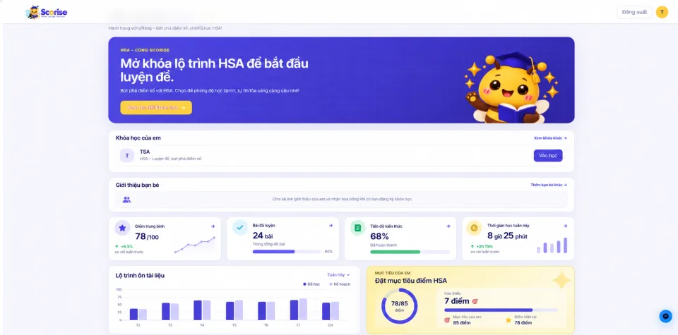 Giao diện Scorise: Góc học tập