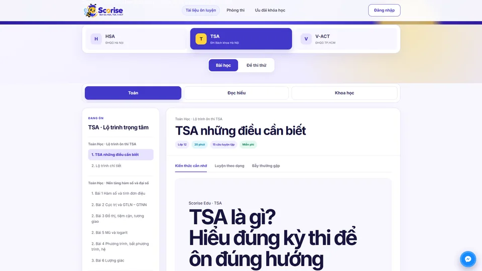 Giao diện Scorise: Tài liệu theo lộ trình